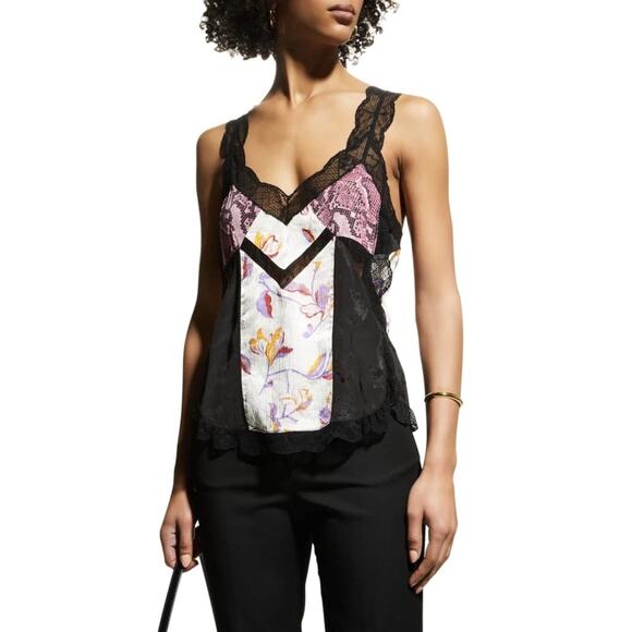 ZADIG & VOLTAIRE Tank Top Womens Medium Chou Bis Mix Jac Floral Lace Silk Print - Picture 1 of 16